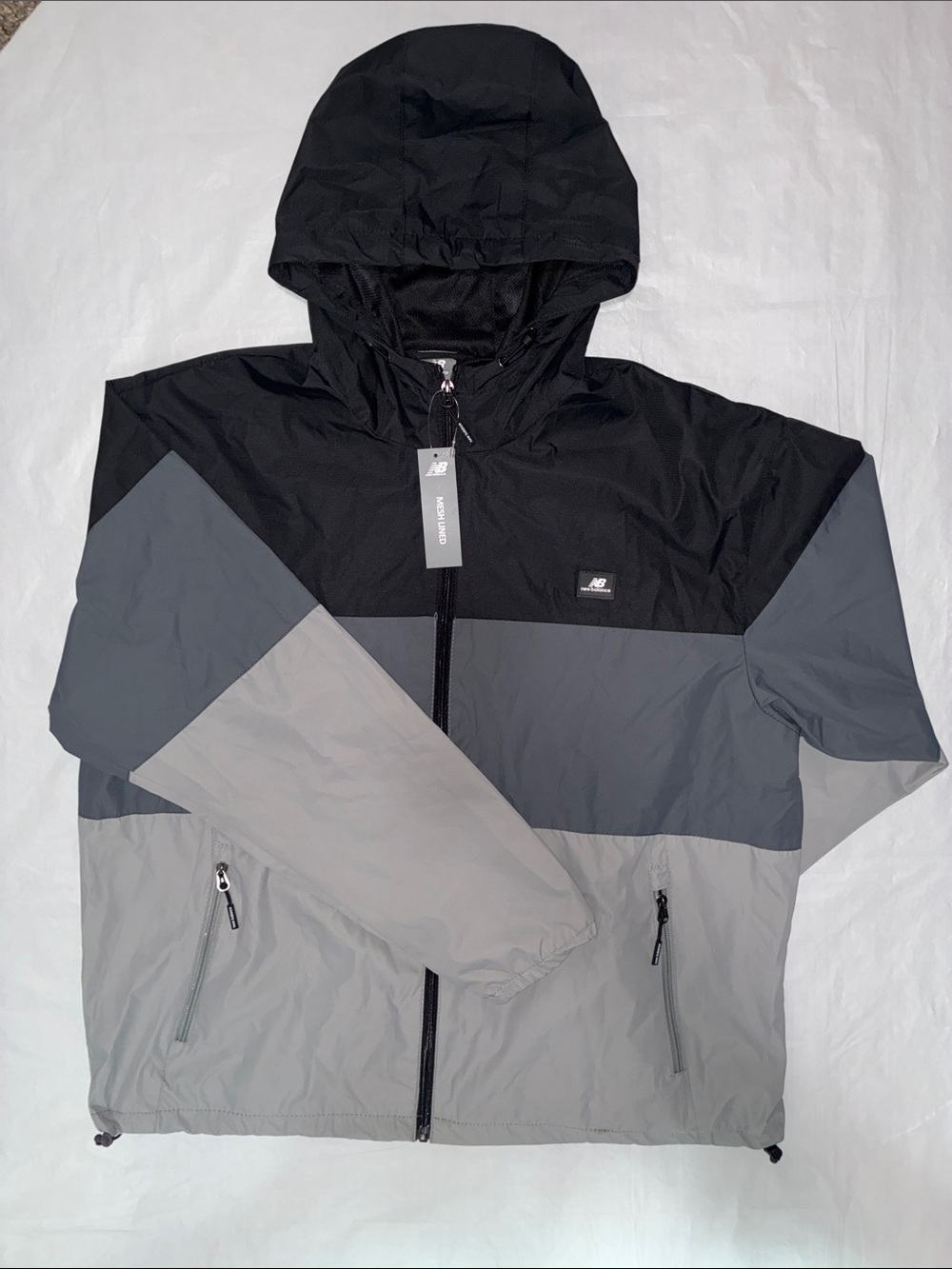 New Balance Men’s Hooded Colorblock Windbreaker Jacket - Black & Gray